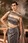 Buy_SAANJH BY LEA_Grey Mesh Embellished Sequin Straight Mermaid Lehenga With Asymmetric Blouse _Online_at_Aza_Fashions