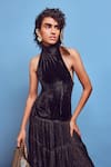 Shop_Shruti Sancheti_Black Velvet Crushed Halter Neck Bodice Tiered Maxi Dress _at_Aza_Fashions