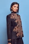 Buy_Shruti Sancheti_Black Raw Silk Lining Shantoon Embroidery Iktar Paisley Band Collar Jacket _Online_at_Aza_Fashions