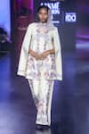 Buy_Shruti Sancheti_White Monga Silk Band Collar Handwoven Chintz Jamewaar Cape And Pant Set _at_Aza_Fashions