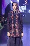 Shruti Sancheti_Black Moonga Silk Woven Band Collar Floral Jacket _Online_at_Aza_Fashions