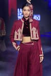 Buy_Shruti Sancheti_Maroon Matka Silk Embroidered Iktari Crop Jacket _at_Aza_Fashions