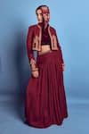 Shop_Shruti Sancheti_Maroon Matka Silk Embroidered Iktari Crop Jacket _at_Aza_Fashions