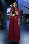 Shruti Sancheti_Maroon Matka Silk Embroidered Iktari Crop Jacket _Online_at_Aza_Fashions