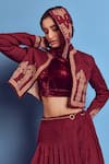 Buy_Shruti Sancheti_Maroon Matka Silk Embroidered Iktari Crop Jacket _Online_at_Aza_Fashions