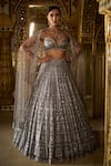 Buy_Seema Gujral_Silver Net Embroidery Square Sweetheart Neck Geometric Motif Bridal Lehenga Set _at_Aza_Fashions