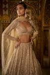 Buy_Seema Gujral_Gold Net Embroidery Bugle Beads Sweetheart Neck Crystal Bridal Lehenga Set _Online_at_Aza_Fashions