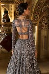 Shop_Seema Gujral_Black Net Embroidery Floral Sweetheart Neck Crystal Bridal Lehenga Set _at_Aza_Fashions