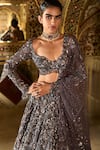 Seema Gujral_Black Net Embroidery Floral Sweetheart Neck Crystal Bridal Lehenga Set _Online_at_Aza_Fashions