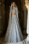 Buy_Seema Gujral_Blue Lehenga And Blouse Tissue Silk Embroidery Floral Vine Crystal Bridal Set _Online_at_Aza_Fashions