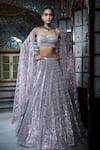 Buy_Seema Gujral_Rose Gold Net Embroidery Mirror Square Neck Geometric Bridal Lehenga Set _at_Aza_Fashions