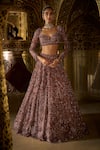 Buy_Seema Gujral_Purple Net Embroidery Floral Sweetheart Neck Bloom Crystal Bridal Lehenga Set _at_Aza_Fashions