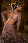 Shop_Seema Gujral_Purple Net Embroidery Floral Sweetheart Neck Bloom Crystal Bridal Lehenga Set _at_Aza_Fashions