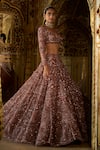 Seema Gujral_Purple Net Embroidery Floral Sweetheart Neck Bloom Crystal Bridal Lehenga Set _Online_at_Aza_Fashions