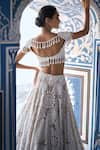 Shop_Seema Gujral_Ivory Net Embroidery Floral Sweetheart Neck Bloom Pearl Bridal Lehenga Set _at_Aza_Fashions