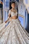 Shop_Seema Gujral_Ivory Net Embroidery Floral Sweetheart Neck Bloom Pearl Bridal Lehenga Set _Online_at_Aza_Fashions