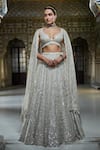 Buy_Seema Gujral_Ivory Lehenga Organza Embroidery Mirror Plunge Neck Scallop Trimmed Work Set _at_Aza_Fashions