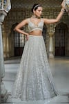 Buy_Seema Gujral_Ivory Lehenga Organza Embroidery Mirror Plunge Neck Scallop Trimmed Work Set _Online_at_Aza_Fashions