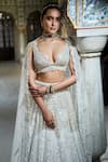 Shop_Seema Gujral_Ivory Lehenga Organza Embroidery Mirror Plunge Neck Scallop Trimmed Work Set _Online_at_Aza_Fashions