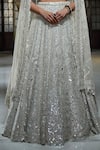 Seema Gujral_Ivory Lehenga Organza Embroidery Mirror Plunge Neck Scallop Trimmed Work Set _at_Aza_Fashions