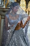 Seema Gujral_Grey Organza Embroidery Abstract Scoop Neck Mirror Bridal Lehenga Set _Online_at_Aza_Fashions