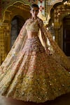 Buy_Seema Gujral_Multi Color Net Embroidery 3d Floral U Neck Ombre Bridal Lehenga Set _at_Aza_Fashions