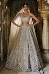 Buy_Seema Gujral_Grey Lehenga And Blouse Net Embroidery Geometric Cutwork Square Cut Bridal Set _at_Aza_Fashions