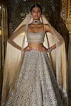 Buy_Seema Gujral_Grey Lehenga And Blouse Net Embroidery Geometric Cutwork Square Cut Bridal Set _Online_at_Aza_Fashions