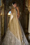 Shop_Seema Gujral_Grey Lehenga And Blouse Net Embroidery Geometric Cutwork Square Cut Bridal Set _Online_at_Aza_Fashions