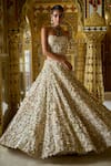 Buy_Seema Gujral_Ivory Net Embroidery 3d Floral Straight Neck Bridal Lehenga And Corset Set _at_Aza_Fashions