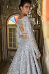 Shop_Seema Gujral_Silver Net Embroidery Floral Cutwork Sweetheart Neck Bridal Lehenga Set _at_Aza_Fashions