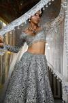 Buy_Seema Gujral_Silver Net Embroidery Floral Cutwork Sweetheart Neck Bridal Lehenga Set _Online_at_Aza_Fashions