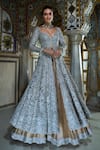 Buy_Seema Gujral_Silver Anarkali Jacket And Dupatta - Net Embroidery Crystal & Sharara Set _at_Aza_Fashions