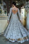 Shop_Seema Gujral_Silver Anarkali Jacket And Dupatta - Net Embroidery Crystal & Sharara Set _at_Aza_Fashions