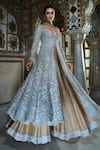 Seema Gujral_Silver Anarkali Jacket And Dupatta - Net Embroidery Crystal & Sharara Set _Online_at_Aza_Fashions