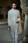 Buy_Seema Gujral_Ivory Sherwani Raw Silk Embroidery Mirror Set _at_Aza_Fashions