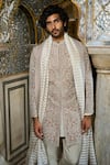 Shop_Seema Gujral_Silver Sherwani Raw Silk Embroidery Thread Set _at_Aza_Fashions