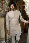 Seema Gujral_Silver Sherwani Raw Silk Embroidery Thread Set _Online_at_Aza_Fashions