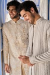 Buy_Seema Gujral_Beige Sherwani Raw Silk Embroidery Dori Abstract Set 