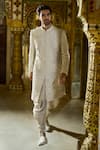 Buy_Seema Gujral_Ivory Sherwani Raw Silk Embroidery Thread Set _at_Aza_Fashions