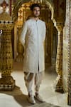 Shop_Seema Gujral_Ivory Sherwani Raw Silk Embroidery Thread Set _at_Aza_Fashions