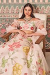 Buy_SAMMOHI BY MOKSHA AND HIRAL_Pink Blouse Dupion Silk Embroidered Thread Off-shoulder Floral Jal Lehenga Set _Online_at_Aza_Fashions