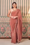 Buy_SAMMOHI BY MOKSHA AND HIRAL_Brown Blouse Dupion Silk Embroidered Beads V-neck Floral Border Saree With _at_Aza_Fashions