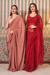 SAMMOHI BY MOKSHA AND HIRAL_Red Blouse Dupion Silk Embroidered Beads Round Floral Jal Saree With _Online_at_Aza_Fashions