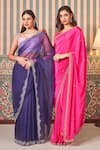 Shop_SAMMOHI BY MOKSHA AND HIRAL_Purple Blouse Dupion Silk Embroidered Beads Square Zari Thread Work Saree With _Online_at_Aza_Fashions