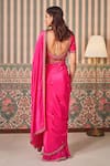 Shop_SAMMOHI BY MOKSHA AND HIRAL_Pink Blouse Dupion Silk Embroidered Beads V-neck Scallop Border Saree With _at_Aza_Fashions