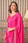 Buy_SAMMOHI BY MOKSHA AND HIRAL_Pink Blouse Dupion Silk Embroidered Beads V-neck Scallop Border Saree With _Online_at_Aza_Fashions