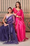 Shop_SAMMOHI BY MOKSHA AND HIRAL_Pink Blouse Dupion Silk Embroidered Beads V-neck Scallop Border Saree With _Online_at_Aza_Fashions