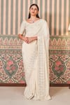 Buy_SAMMOHI BY MOKSHA AND HIRAL_White Blouse Dupion Silk Embroidered Mirror Round Saree With _at_Aza_Fashions