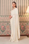 SAMMOHI BY MOKSHA AND HIRAL_White Blouse Dupion Silk Embroidered Mirror Round Saree With _Online_at_Aza_Fashions